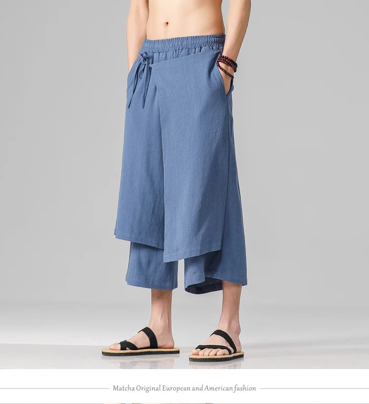 Irregular Skirt Harem Pants for Men – Cotton Linen Vintage Style