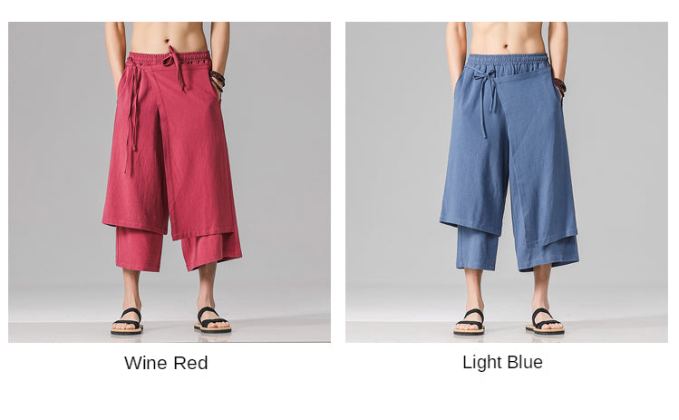 Irregular Skirt Harem Pants for Men – Cotton Linen Vintage Style