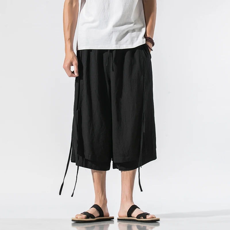 Chinese Style Ribbon Harem Pants – Summer Cotton-Linen - Harem Pants Men
