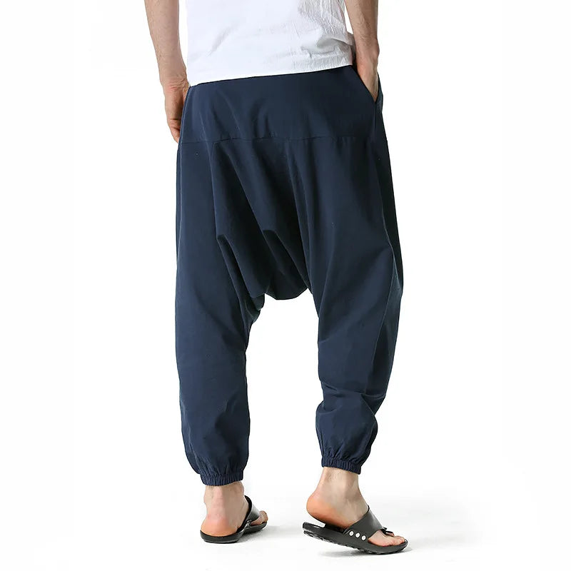 Loose Cotton Linen Harem Joggers – Men’s Casual Yoga Streetwear Pants - Harem Pants Men