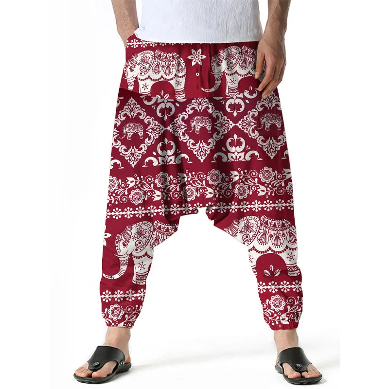 Elephant Pattern Festival Harem Pants for Men - Harem Pants Men