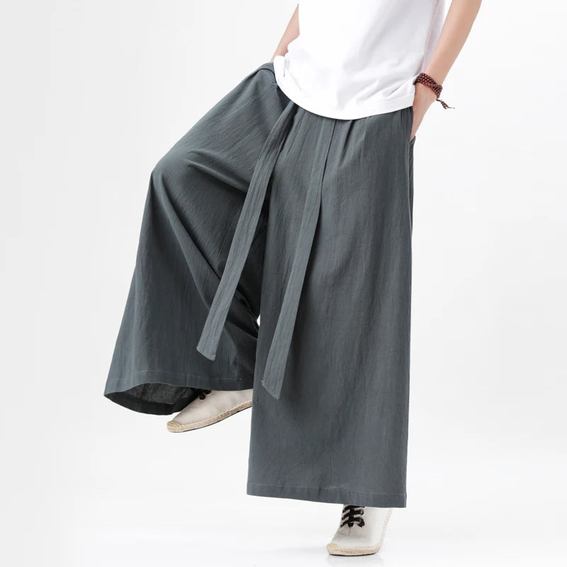 Zen Flow Wide-Leg Linen Pants – Harem Pants Men Style - Harem Pants Men