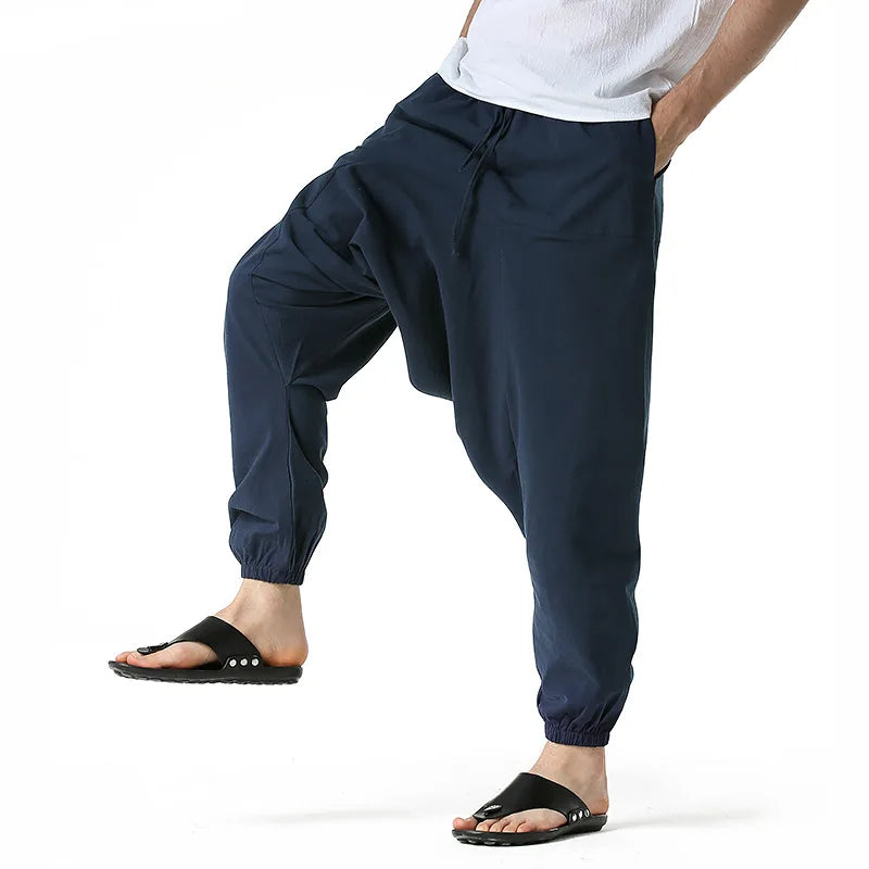 Loose Cotton Linen Harem Joggers – Men’s Casual Yoga Streetwear Pants - Harem Pants Men