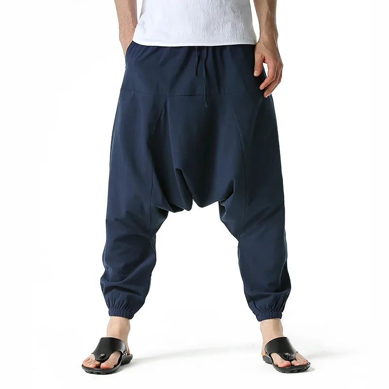 Loose Cotton Linen Harem Joggers – Men’s Casual Yoga Streetwear Pants - Harem Pants Men