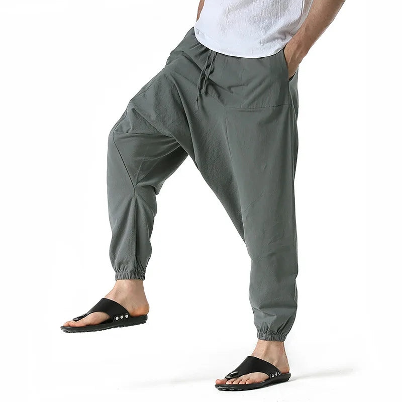 Loose Cotton Linen Harem Joggers – Men’s Casual Yoga Streetwear Pants - Harem Pants Men