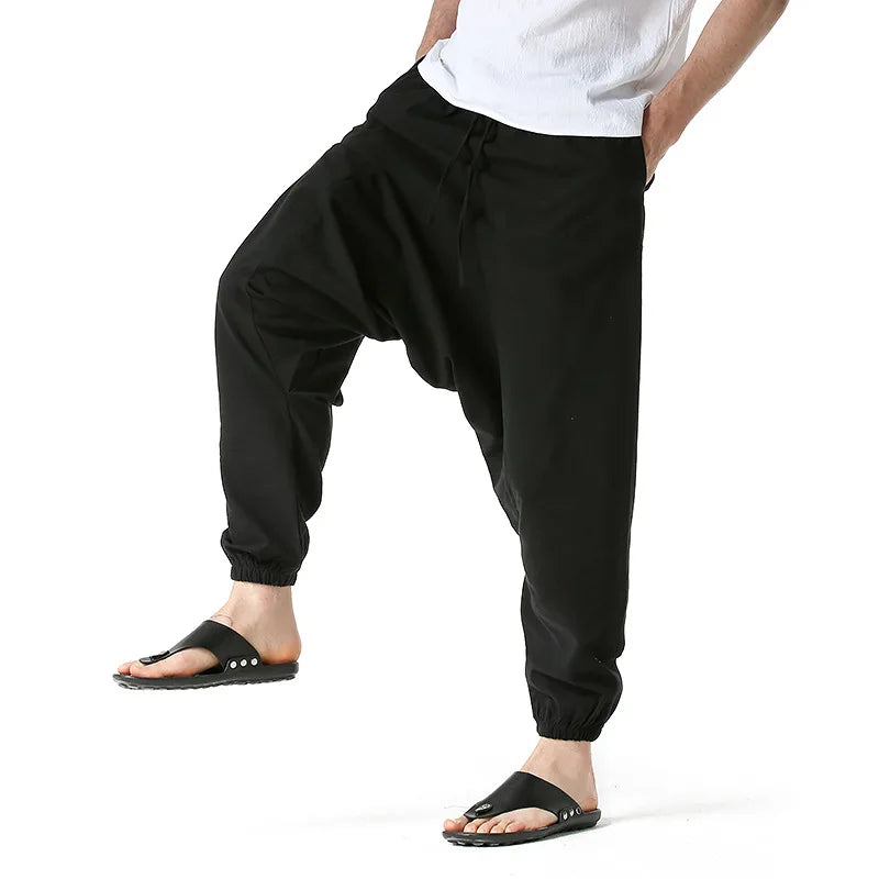 Loose Cotton Linen Harem Joggers – Men’s Casual Yoga Streetwear Pants - Harem Pants Men