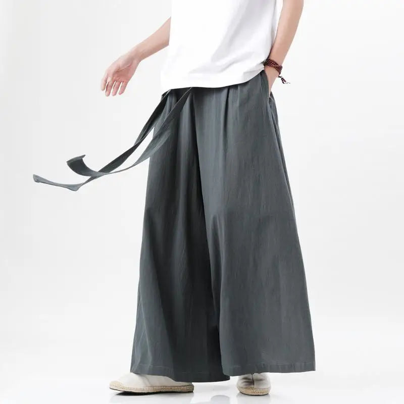 Zen Flow Wide-Leg Linen Pants – Harem Pants Men Style - Harem Pants Men