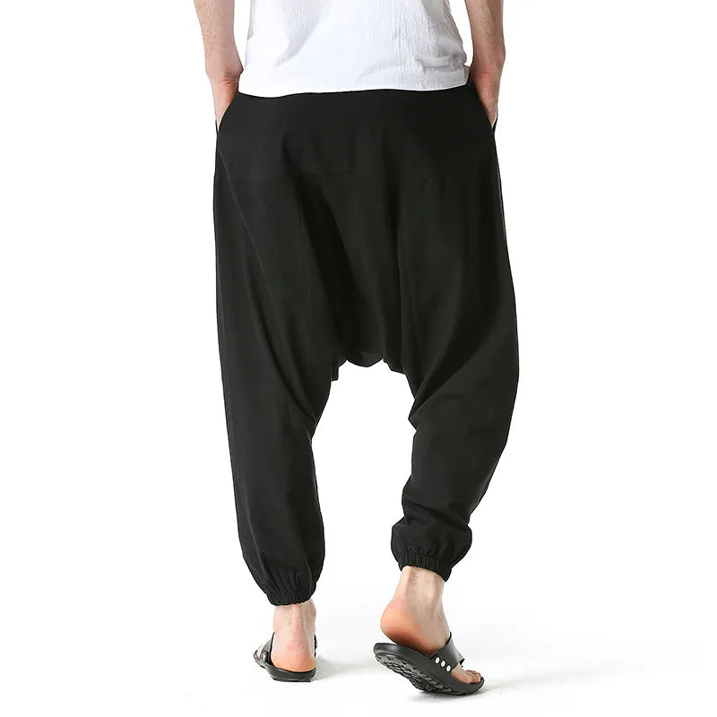 Loose Cotton Linen Harem Joggers – Men’s Casual Yoga Streetwear Pants - Harem Pants Men