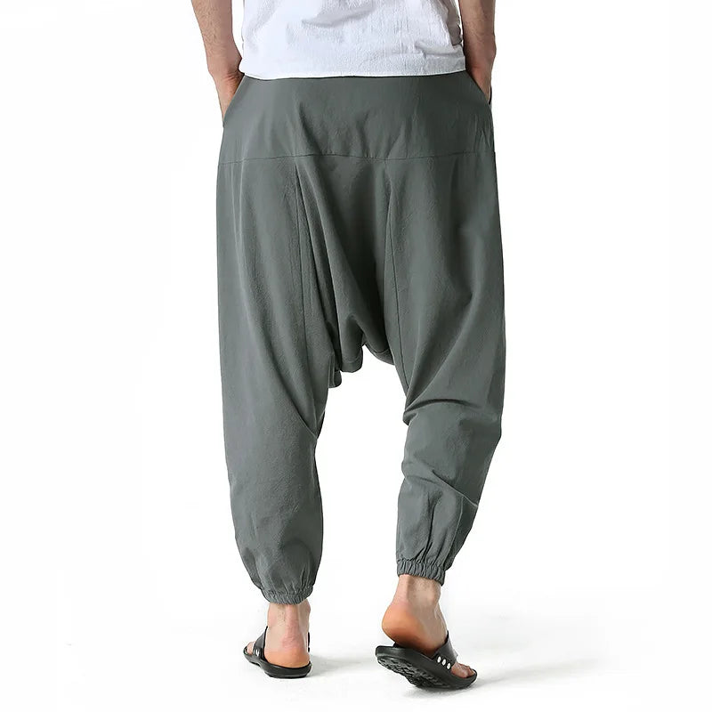 Loose Cotton Linen Harem Joggers – Men’s Casual Yoga Streetwear Pants - Harem Pants Men