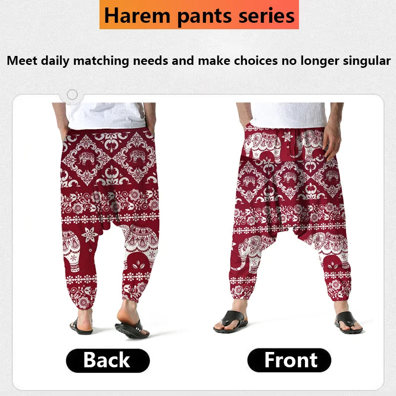Elephant Pattern Festival Harem Pants for Men - Harem Pants Men