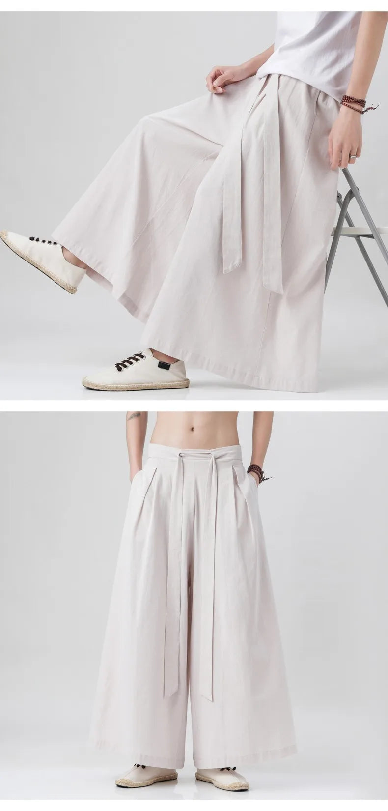 Zen Flow Wide-Leg Linen Pants – Harem Pants Men Style - Harem Pants Men