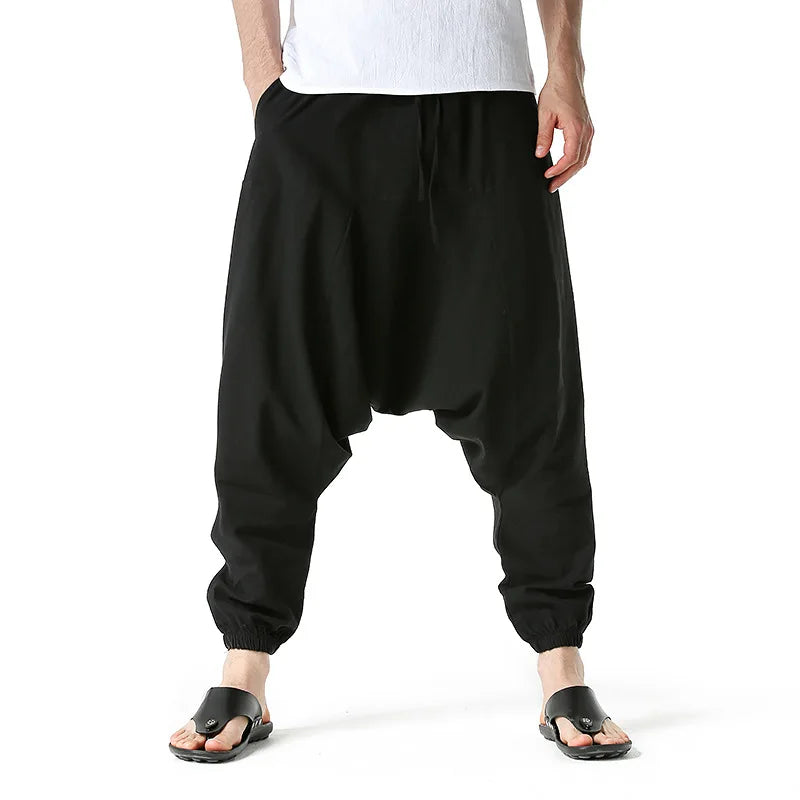 Loose Cotton Linen Harem Joggers – Men’s Casual Yoga Streetwear Pants - Harem Pants Men
