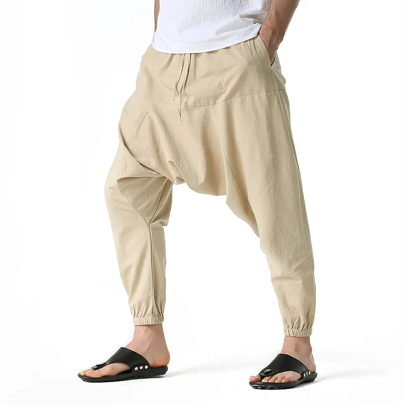 Loose Cotton Linen Harem Joggers – Men’s Casual Yoga Streetwear Pants - Harem Pants Men
