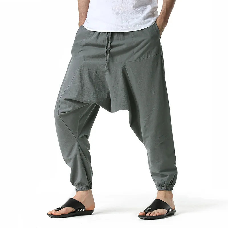 Loose Cotton Linen Harem Joggers – Men’s Casual Yoga Streetwear Pants - Harem Pants Men