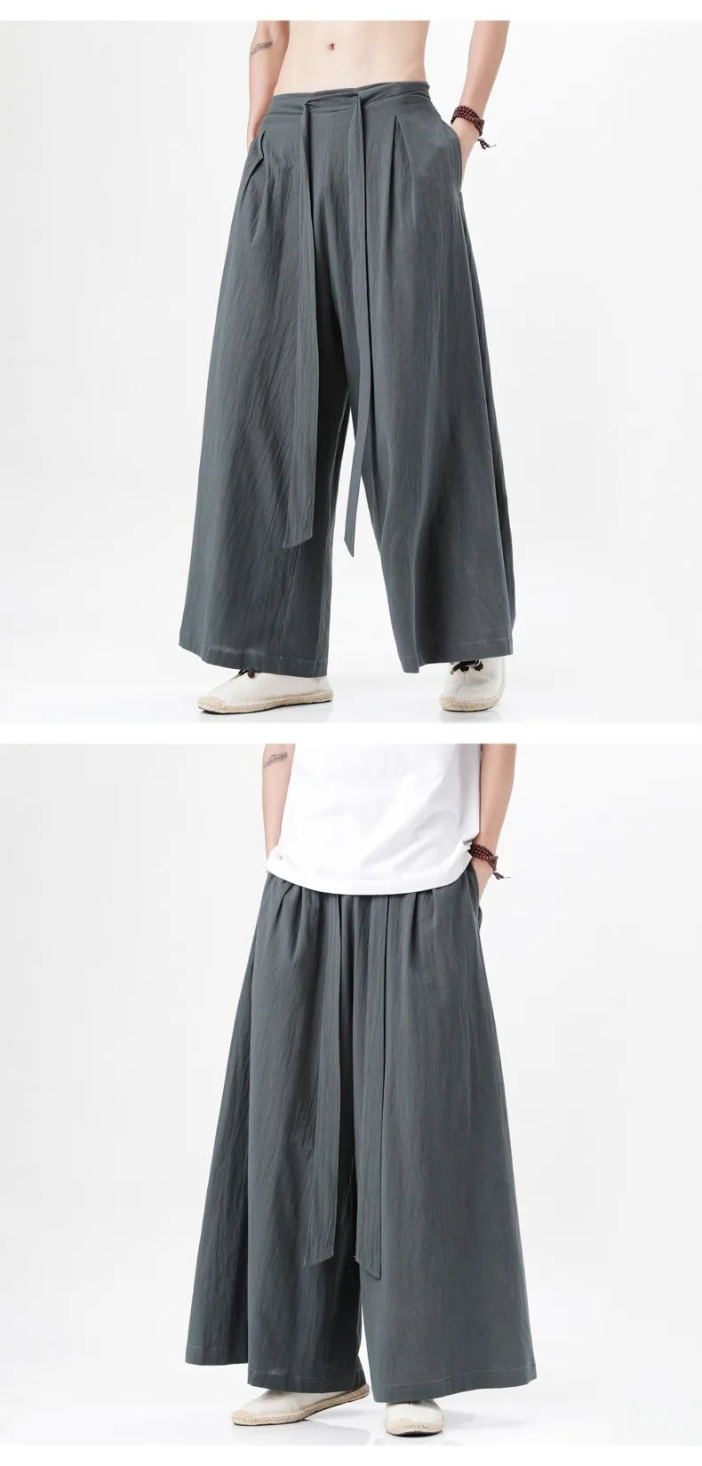 Zen Flow Wide-Leg Linen Pants – Harem Pants Men Style - Harem Pants Men