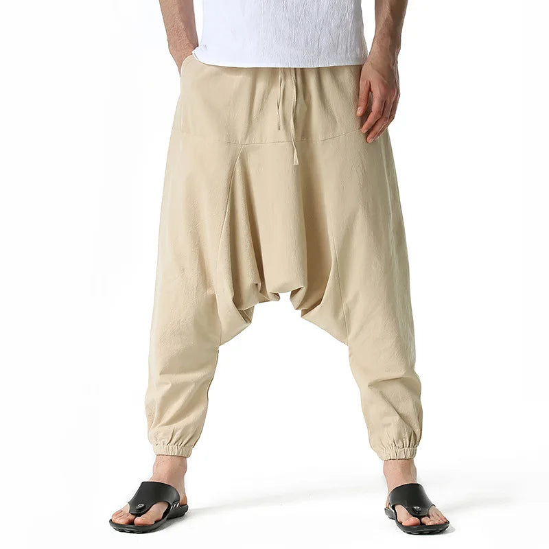 Loose Cotton Linen Harem Joggers – Men’s Casual Yoga Streetwear Pants - Harem Pants Men