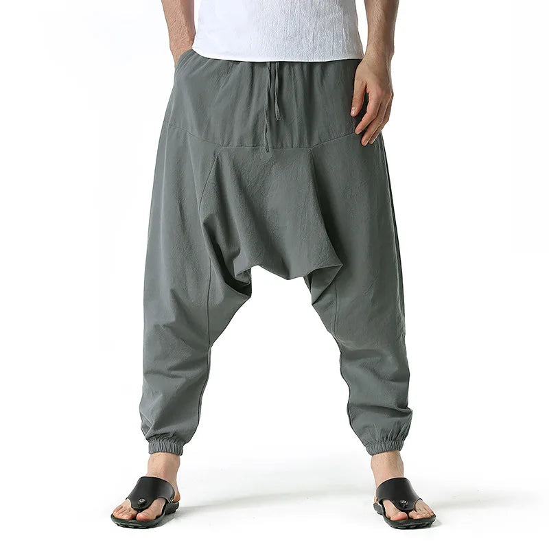 Loose Cotton Linen Harem Joggers – Men’s Casual Yoga Streetwear Pants - Harem Pants Men