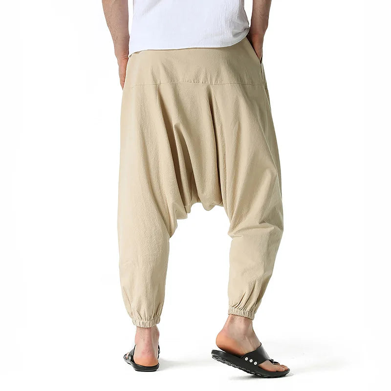 Loose Cotton Linen Harem Joggers – Men’s Casual Yoga Streetwear Pants - Harem Pants Men