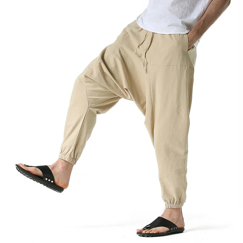 Loose Cotton Linen Harem Joggers – Men’s Casual Yoga Streetwear Pants - Harem Pants Men