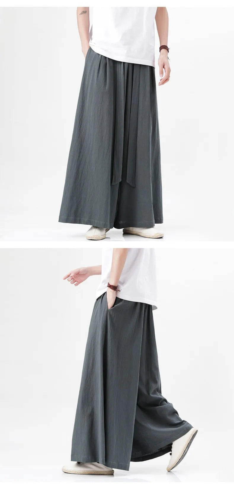 Zen Flow Wide-Leg Linen Pants – Harem Pants Men Style - Harem Pants Men