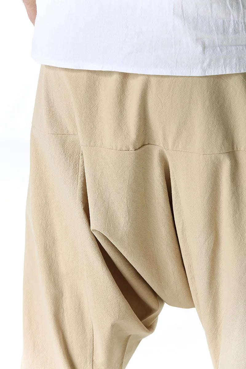 Loose Cotton Linen Harem Joggers – Men’s Casual Yoga Streetwear Pants - Harem Pants Men