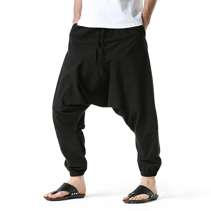 Loose Cotton Linen Harem Joggers – Men’s Casual Yoga Streetwear Pants - Harem Pants Men