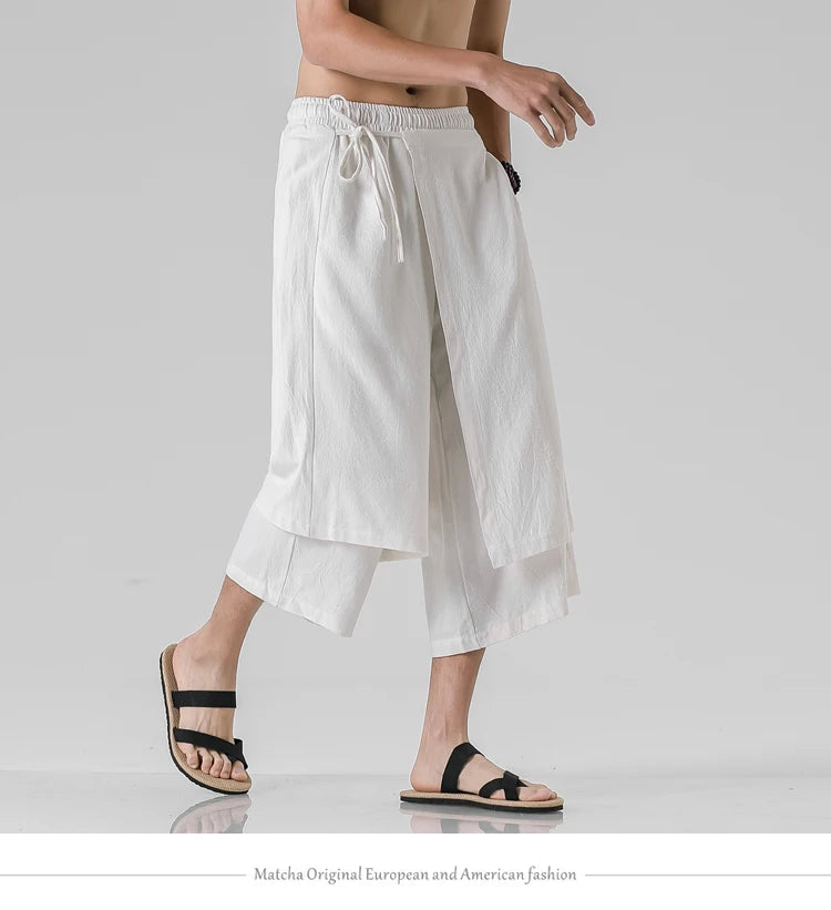 Irregular Skirt Harem Pants for Men – Cotton Linen Vintage Style