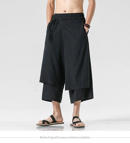 Irregular Skirt Harem Pants for Men – Cotton Linen Vintage Style