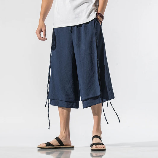 Chinese Style Ribbon Harem Pants – Summer Cotton-Linen