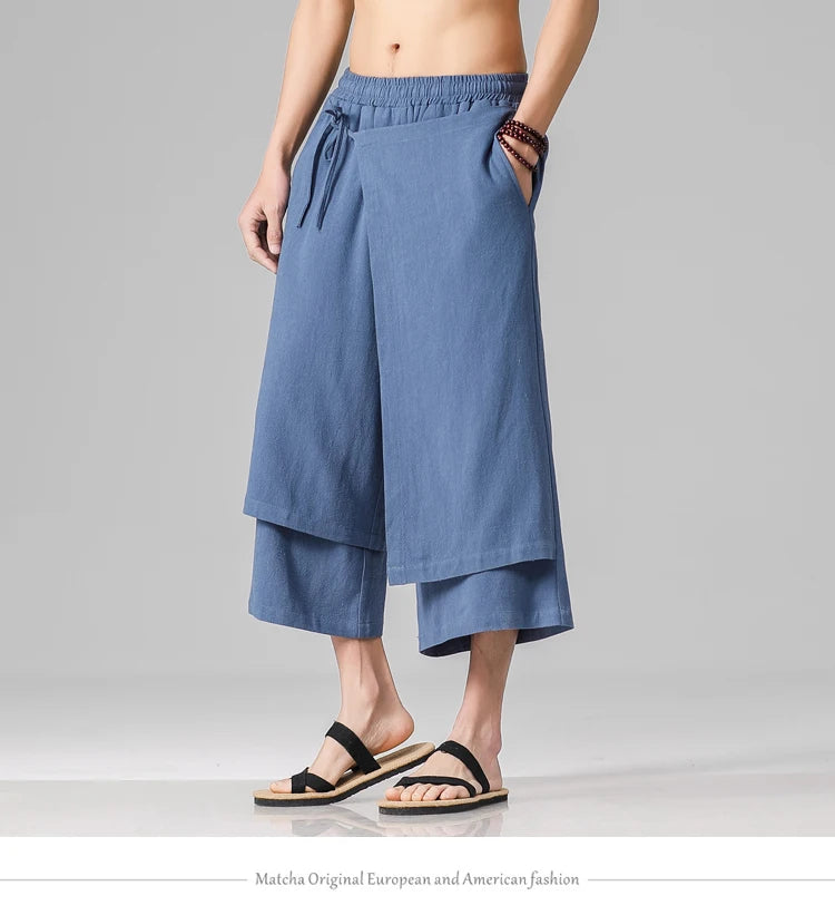 Irregular Skirt Harem Pants for Men – Cotton Linen Vintage Style