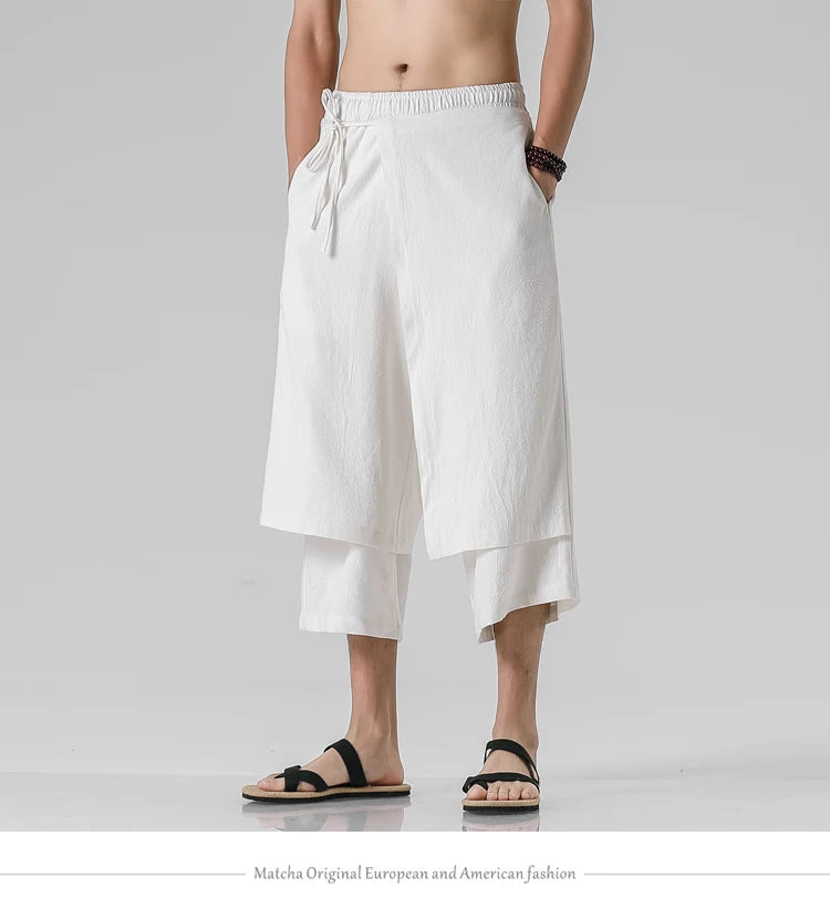 Irregular Skirt Harem Pants for Men – Cotton Linen Vintage Style