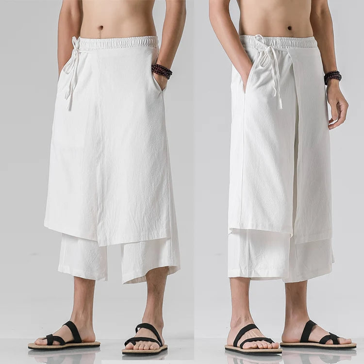 Irregular Skirt Harem Pants for Men – Cotton Linen Vintage Style
