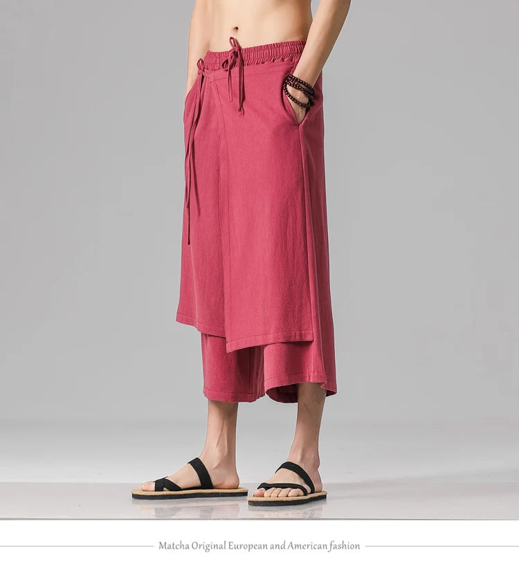 Irregular Skirt Harem Pants for Men – Cotton Linen Vintage Style