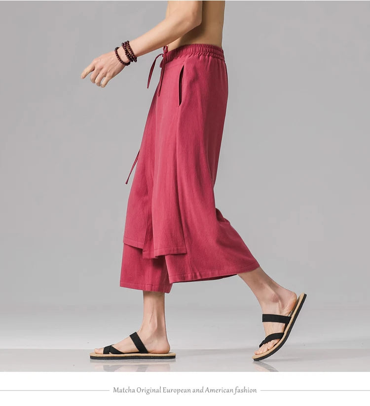 Irregular Skirt Harem Pants for Men – Cotton Linen Vintage Style