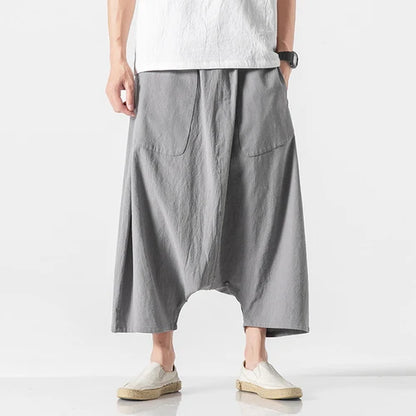 Men’s Loose Fit Harem Pants – Cotton Linen Wide Leg Trousers - Harem Pants Men