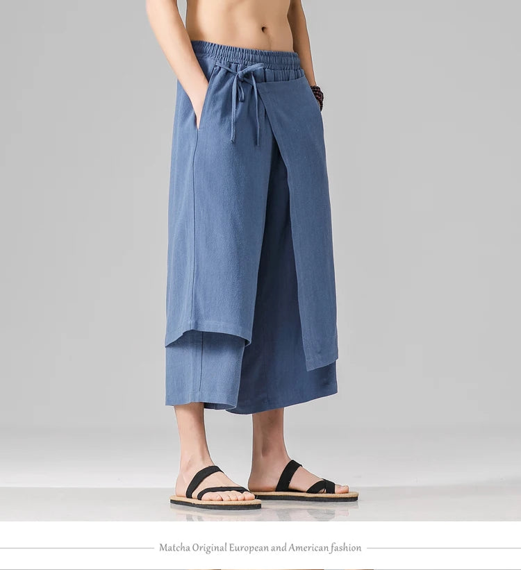 Irregular Skirt Harem Pants for Men – Cotton Linen Vintage Style