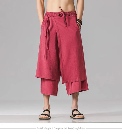 Irregular Skirt Harem Pants for Men – Cotton Linen Vintage Style