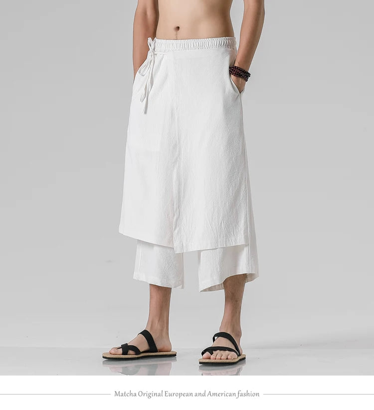 Irregular Skirt Harem Pants for Men – Cotton Linen Vintage Style