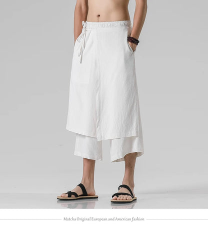 Irregular Skirt Harem Pants for Men – Cotton Linen Vintage Style