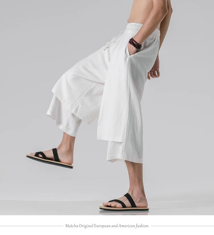 Irregular Skirt Harem Pants for Men – Cotton Linen Vintage Style