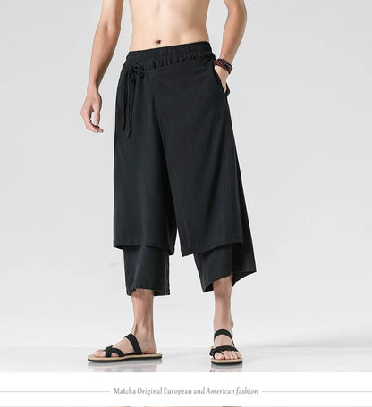 Irregular Skirt Harem Pants for Men – Cotton Linen Vintage Style