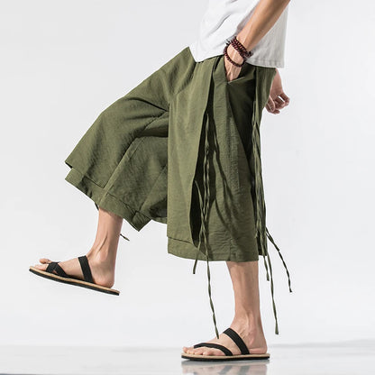 Chinese Style Ribbon Harem Pants – Summer Cotton-Linen - Harem Pants Men