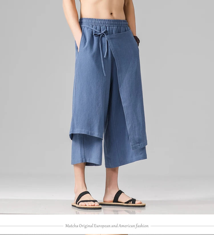 Irregular Skirt Harem Pants for Men – Cotton Linen Vintage Style