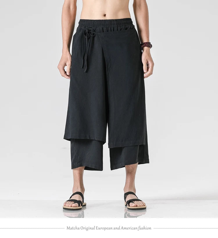 Irregular Skirt Harem Pants for Men – Cotton Linen Vintage Style