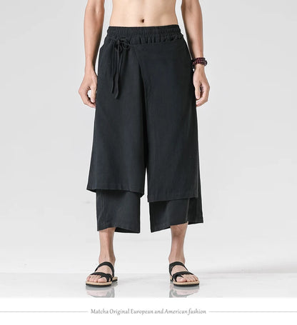 Irregular Skirt Harem Pants for Men – Cotton Linen Vintage Style