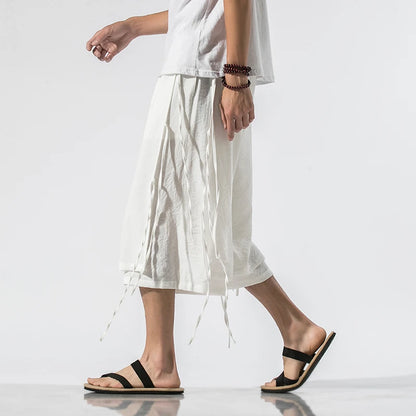 Chinese Style Ribbon Harem Pants – Summer Cotton-Linen - Harem Pants Men