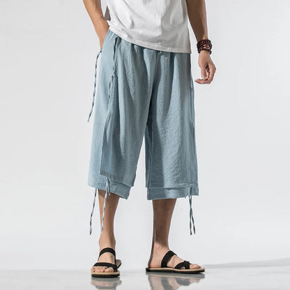 Chinese Style Ribbon Harem Pants – Summer Cotton-Linen - Harem Pants Men