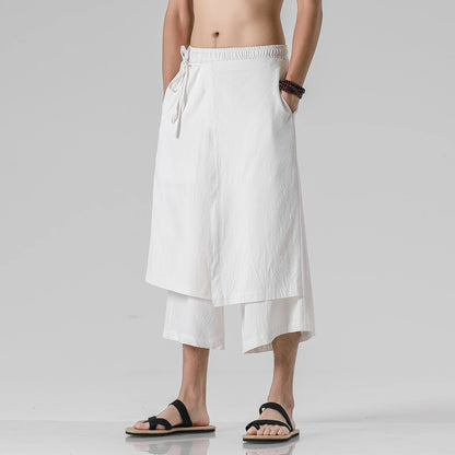 Irregular Skirt Harem Pants for Men – Cotton Linen Vintage Style