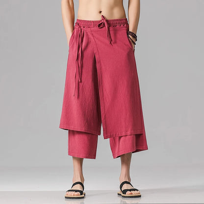 Irregular Skirt Harem Pants for Men – Cotton Linen Vintage Style