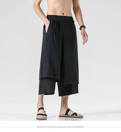 Irregular Skirt Harem Pants for Men – Cotton Linen Vintage Style